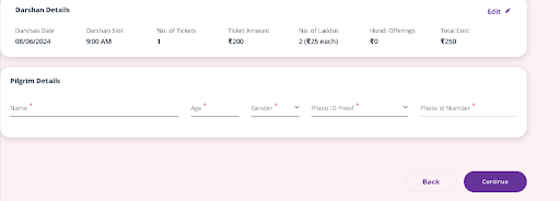Checking final amount & entering details - Step 5 in special darshan booking, Tiruchanur