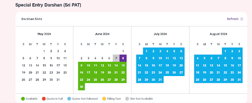 Choosing date in calendar - Step 2 in Special Darshan ticket booking, Tiruchanur